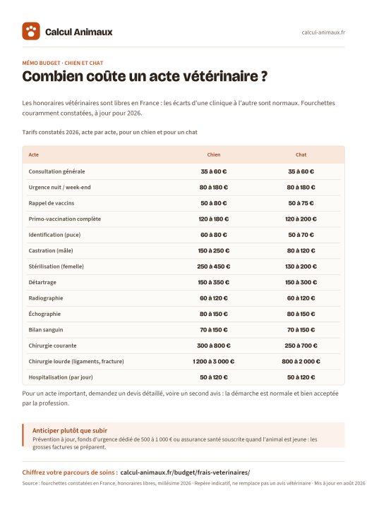 Infographie Calcul Animaux : Frais vétérinaires